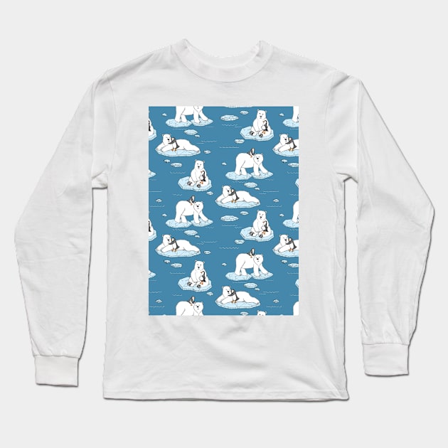 Polar Bear Loves Penguin Long Sleeve T-Shirt by micklyn